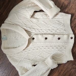 Vintage Irish Cladyknit Wool Aran Fisherman Cardigan Sweater